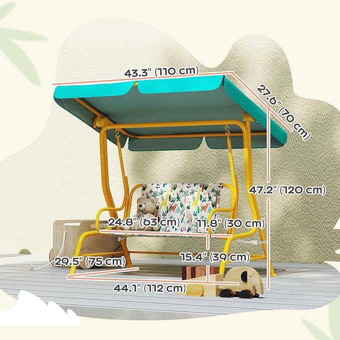 Qaba Kids Patio Swing, 2-Seater Outdoor Porch Swing Chair with Adjustable Canopy, Safety Belt - Photo 7
