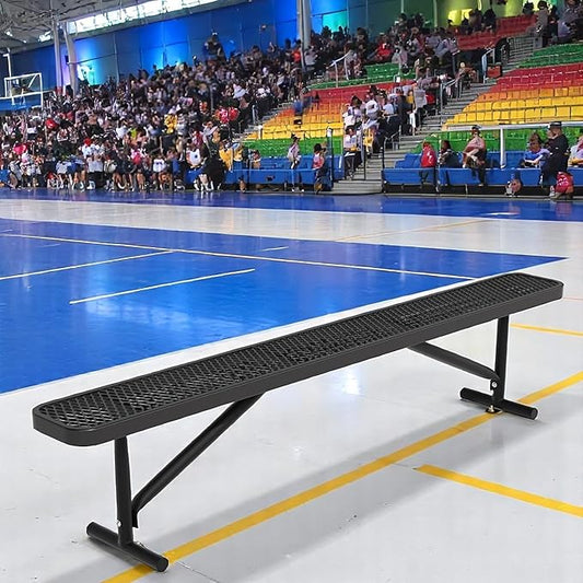 8FT Outdoor Bench, Metal Park Bench for Sitting Area Convert a Bench Heavy-Duty School Benches Commercial Rectangular Bench for Patio Porch Backyard Sports Church Locker Room Shopping Centers