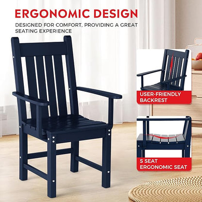 Costaelm Patio Dining Chairs, Plastic Outdoor Adirondack Chair with Arm, HDPE Poly Lumber, Waterproof Restaurant Bistro Dining Chair for Outside Porch Backyard Garden, Navy Blue