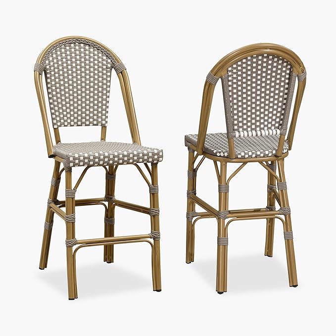 PURPLE LEAF French Counter Height Bar Stool Set of 2 25" Bamboo Print Finish Patio Bar Chairs with Back Rattan Bar - Photo 1