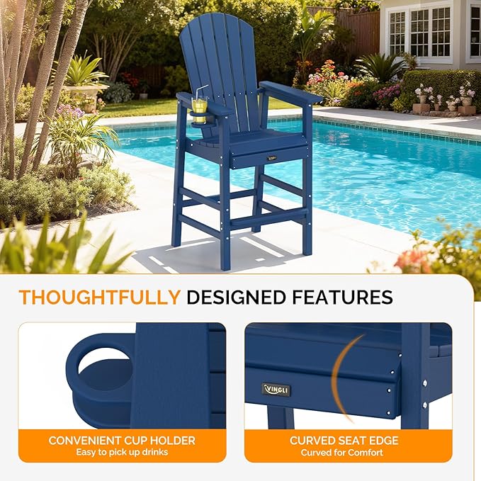 VINGLI Tall Adirondack Chairs Set of 2, All-Weather Plastic Adirondack Chair with Cup Holders - Photo 4