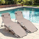 Goplus Tanning Chair with Face Arm Holes, Portable Sunbathing Chair w/4-Level Backrest, Head Pillow - Photo 8