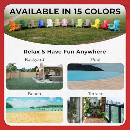 Ecommersify Folding Adirondack Chair with Cup Holder - (Bright Red) - Heavy Duty Recycled Poly Lumber Folding Chair - Amish Crafted Outdoor Furniture - Made in USA