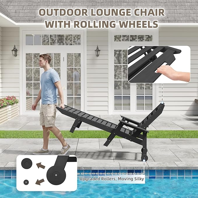 Mdeam 6-Position Lounge Chair Outdoor, 22" W Oversized Sun Tanning Chair, 500LBS Capacity - Photo 6