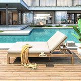 Outdoor Double Chaise Lounge with 5-Position Adjustable Backrest, Cushion and Folding Side Trays - Photo 2