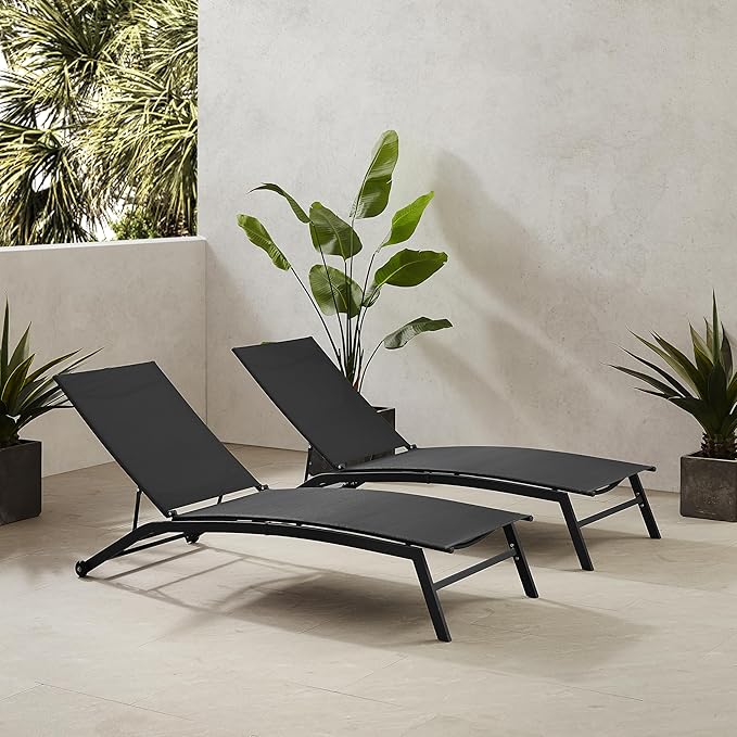 Crosley Furniture Weaver 2-Piece Reclining Sling Outdoor Chaise Lounge Chair Set with Wheels, Patio, Deck, Pool - Photo 2