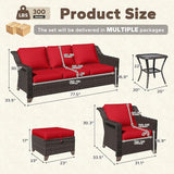6 Pieces Patio Conversation Furniture Set - 1 Sofa, 2 Armchairs, 2 Ottomans, 1 Side Table - Photo 2