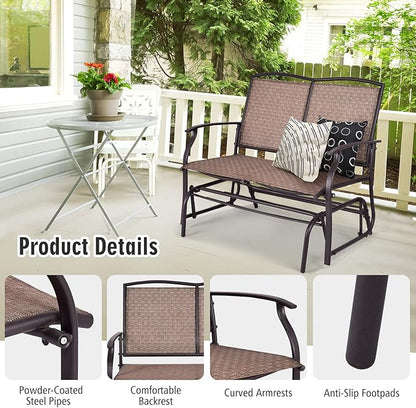 Byroce 2-Person Patio Outdoor Glider Bench, Double Swing Loveseat Rocker with Heavy Duty Metal Frame, 400 LBS, Rocking Chair for Backyard, Balcony, Garden, Poolside, Deck, Front Porch (Brown)