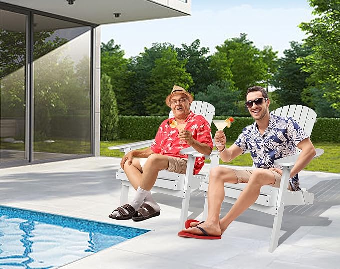 Foldable Adirondack Chairs - All-Weather Lawn & Patio Chairs with Wide Armrests, Solid Wood, 350 Lbs, White - Photo 3