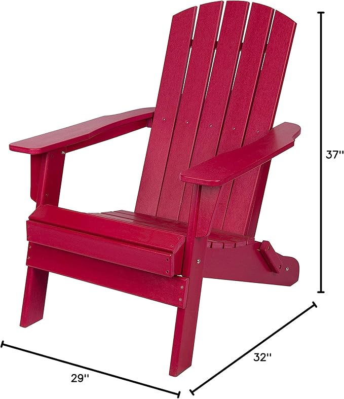 Shine Company Seaside Outdoor Weatherproof Folding Adirondack Chair, Chili Pepper
