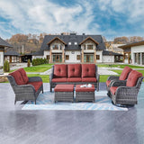 Rilyson Wicker Patio Furniture Set - 6 Piece Rattan Outdoor Sectional Conversation Sets with 2 Rocking Swivel Chairs - Photo 7