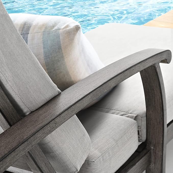 HAPPATIO Aluminum Patio Chaise Lounge, Aluminum Patio Lounge Chair, Pool Lounge Chair with Cushion, Outdoor Chaise Lounge for Deck Poolside (Gray)