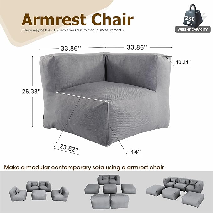 Patio Corner Chair, Outdoor Armrest Bean Bag Chair, Daybed Sofa Comfy Couch, Modular Patio Sectional Sofa - Photo 2