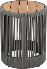 15" Outdoor Rustic Side Table, Rattan Rope & Acacia Wood End Table with Round Top & Iron Frame, Easy Assembly - Photo 8