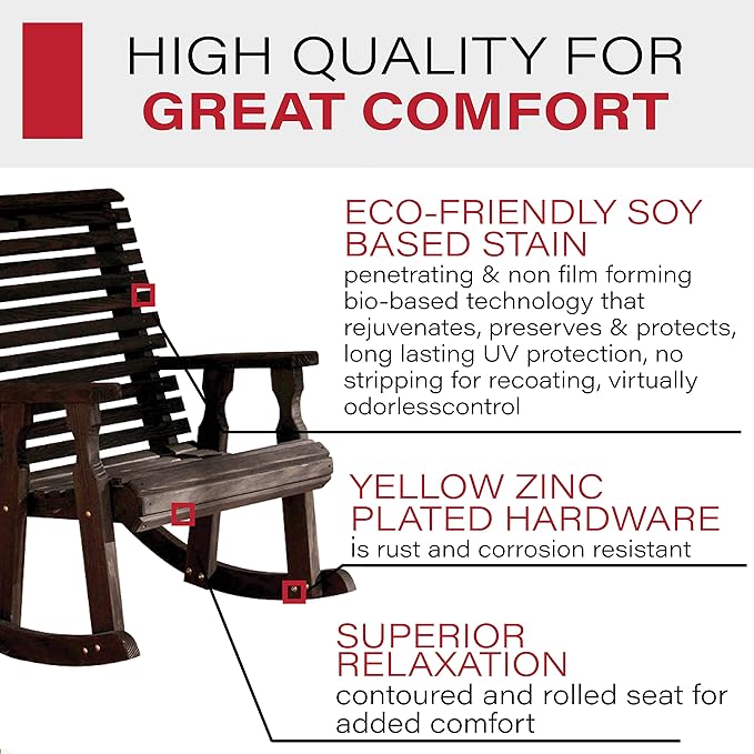 Amish Heavy Duty 600 Lb Roll Back Pressure Treated Rocking Chair (Semi-Solid Black Stain)