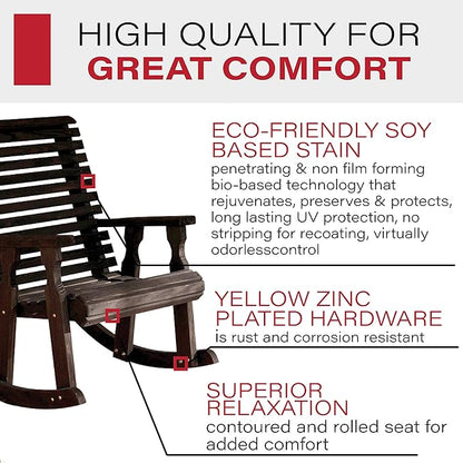 Amish Heavy Duty 600 Lb Roll Back Pressure Treated Rocking Chair (Semi-Solid Black Stain)