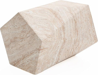 LuxenHome Outdoor Accent Side Table, 18'' Travertine-Style Irregular Textured Cement Patio End Table, Outdoor Coffee Furniture for Backyard Balcony, Modern Garden Stool for Outside