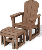 SERWALL Outdoor Glider Chair with Ottoman, HDPE Wood-Like Patio Glider Set All-Weather Porch Glider for Outside, Brown - Photo 1
