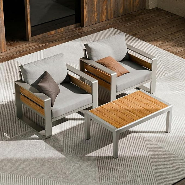 ZANDOR Aluminum Outdoor Patio Furniture - 2 Pcs Armchairs and Coffee Table - Photo 1