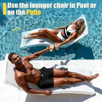 Pool Lounger, Fade-Resistant, Waterproof, Anti-Floating Patio Furniture, Pool Lounge Chair for Sun Shelf, Use in Pools with Shelves Up to 9-Inches Deep or Outside Pool Deck, White