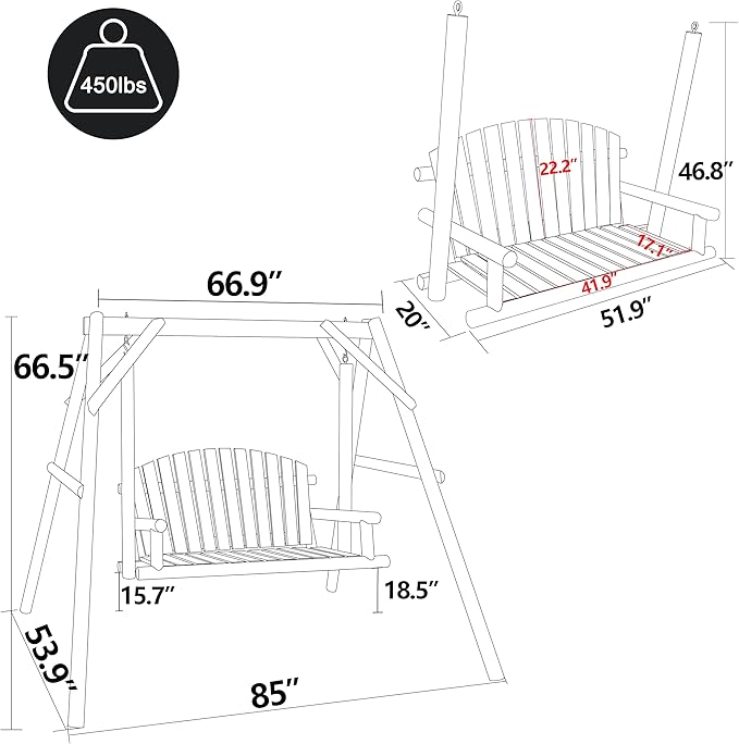 MUPATER Wooden Patio Porch Swing Glider Outdoor with A-Frame Stand - Photo 2