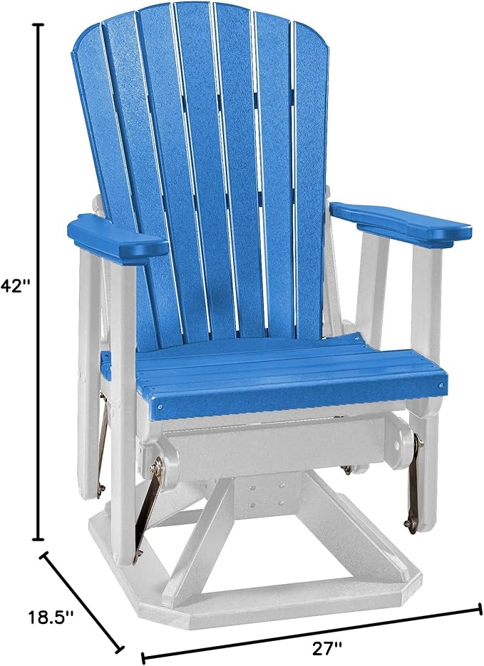 DutchCrafters Slat Fan Back Poly Adirondack Swivel Glider Outdoor Patio Chair (White & Blue)