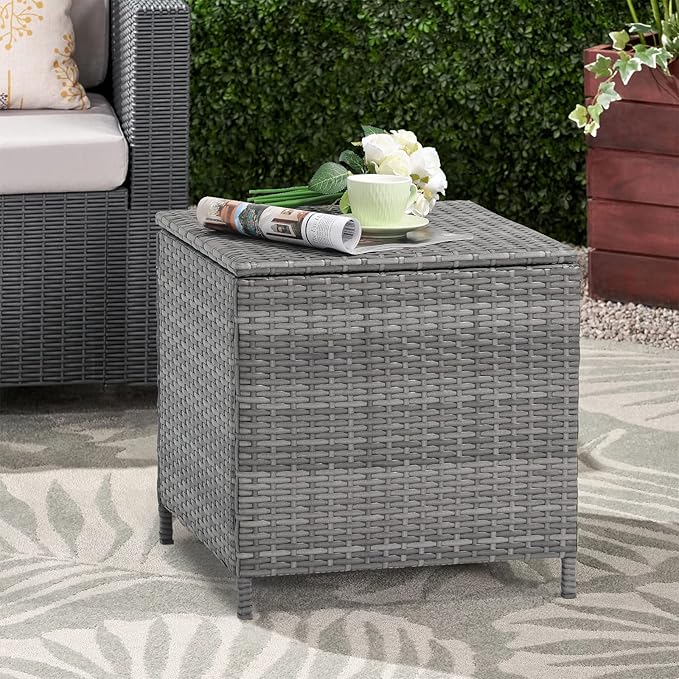 Verano Garden Outdoor Wicker Side Table Set of 2, Small Storage Rattan Wicker End Table - Photo 7
