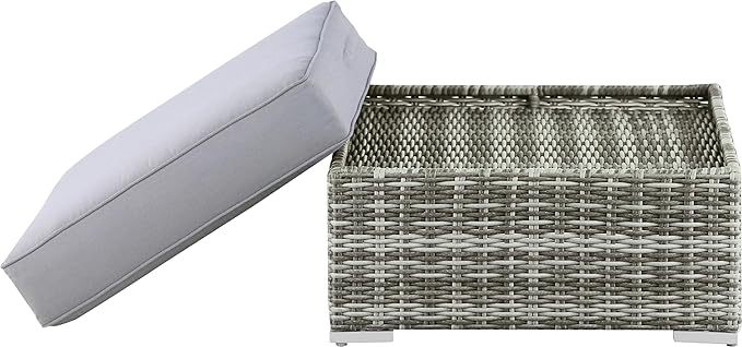 Elle Decor Vallauris Patio Outdoor Furniture Collection, Premium All Weather Wicker, Ottoman, Gray - Photo 5