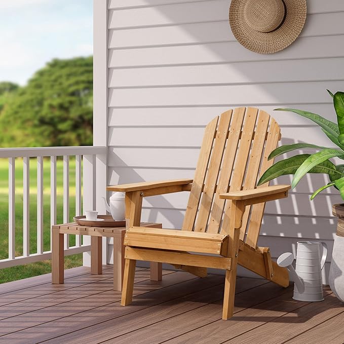 Topeakmart Set of 6 Folding Adirondack Chair Outdoor Weather Resistant Chairs for Patio Deck Garden, Backyard Deck, Fire Pit, Honey Brown