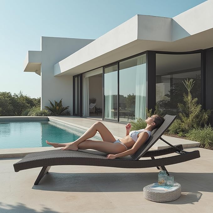 Nestl Chaise Lounge Chair Outdoor Set of 4, Wicker Patio Lounge Chair, Outdoor Lounge Chair with Reclining Backrest - Photo 7