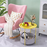 VECELO Round Side/End Table with Fabric Storage Basket，Metal Anti-Rust and Waterproof Small Bedside Nightstand with - Photo 7