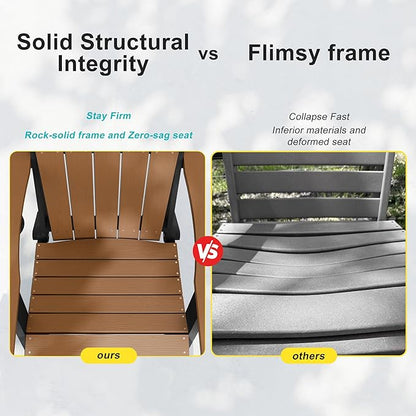 HDPE Foldable Adirondack Outdoor Chair with Cup Holder, Weather Resistant Heavy-Duty Patio Chair for Patio, Backyard, Deck, Fire Pit, Lawn and Porch, Black and Teak
