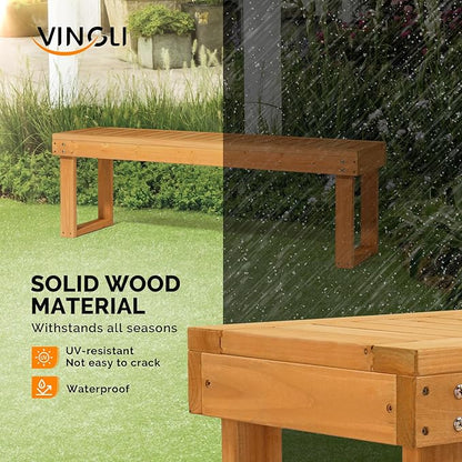 VINGLI 50'' Outdoor Wooden Bench, Weatherproof Outdoor Backless Bench, 2-Person Wood Patio Bench for Backyard, Poolside, Entryway
