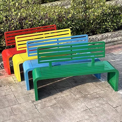 Outdoor Bench, All Weather Garden Bench, Metal Bench with Backrest, Park Patio Bench for Garden, Porch and Backyard(Yellow,100cm/39.3in)