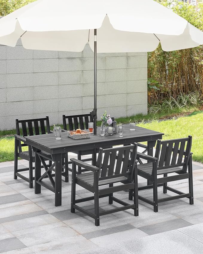 HDPE Outdoor Dining Set of 6, Patio Dining Table Set with 4 Chairs and 1 Bench - Photo 9