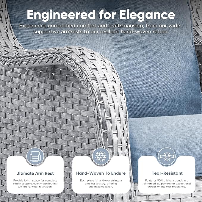 Belord 5 Piece Wicker Patio Furniture Set, Outdoor Swivel Rocker Chairs Set of 2 with Ottomans and Side Table - Photo 5