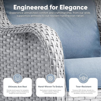Belord 5 Piece Wicker Patio Furniture Set, Outdoor Swivel Rocker Chairs Set of 2 with Ottomans and Side Table, All Weather Patio Conversation Furniture Set, for Porch Pool, Light Gray Wicker/Baby Blue