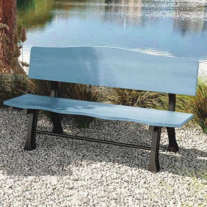 Outdoor Garden Bench, Metal Bench, Patio Wood Bench Park with Backrest, Bench Chair, for Patio Lawn Balcony Yard Porch(Blue,59x20.4x29.1in)