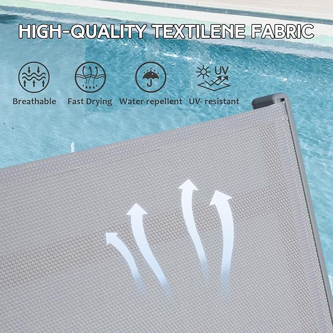 Domi Pool Lounge Chairs Set of 2, Adjustable Aluminum Outdoor Chaise Lounge with Wheels Patio Lounge Chairs - Photo 3