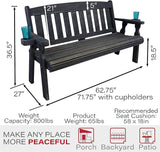Amish Casual Heavy Duty 800 Lb Mission Pressure Treated Garden Bench with Cupholders (5 Foot, Semi-Solid Black Stain) - Photo 6