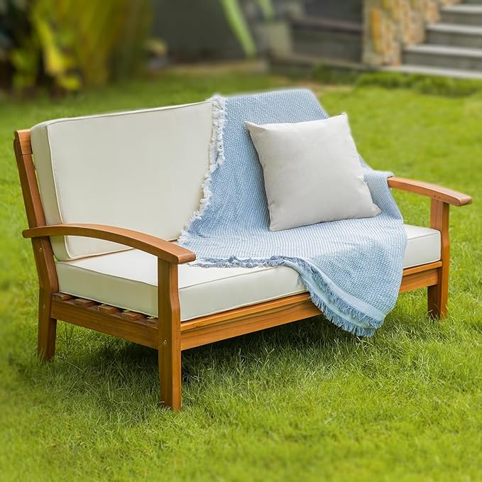 IDZO Laurent 800lbs Capacity Acacia Outdoor Loveseat, FSC Certified 2 Seater Patio Sofa with 3.9in Thick Cushions - Photo 1