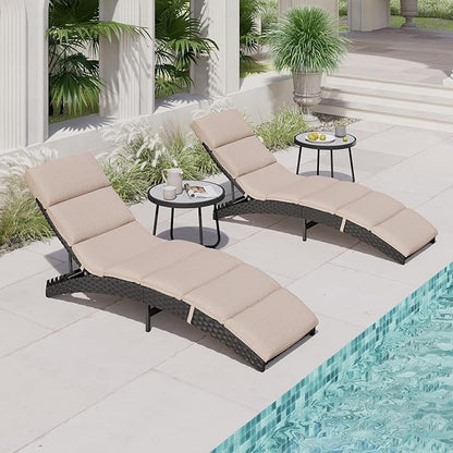 Grand patio Outdoor Lounge Chairs 2 Pieces Patio Wicker Aluminum 4-Position Reclining Folding Chaise Lounge with Cushions for Poolside Beige