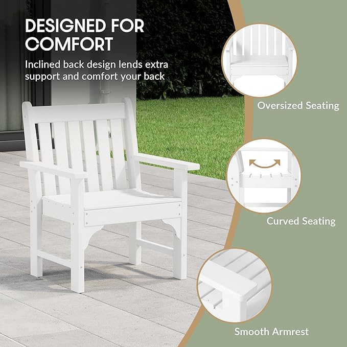 WestinTrends Malibu Outdoor Patio HDPE Adirondack Dining Arm Chair, White