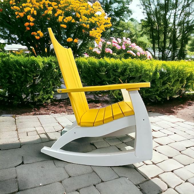 Generic Modern Adirondack Porch Rocker HDPE Heavy Duty Outdoor Rocker (Yellow/White)