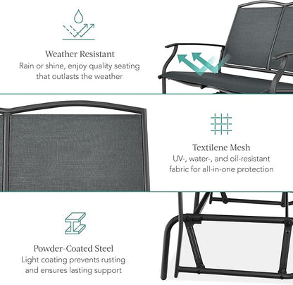Best Choice Products 2-Person Outdoor Patio Swing Glider Steel Bench Loveseat Rocker for Deck, Porch w/Textilene Fabric, Steel Frame - Dark Gray