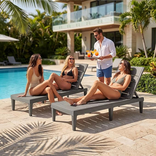 Homall Patio Chaise Lounge Chairs Set of 2, Outdoor Lightweight Lounge Chairs, 5 Position Adjustments Backrest for Outside Pool, Garden, Patio and Beach, Light Brown
