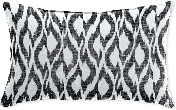 BrylaneHome Lumbar Pillow - 20" L x 13" W - Patio & Outdoor - Water, Stain & Fade Resistant - Black Ikat