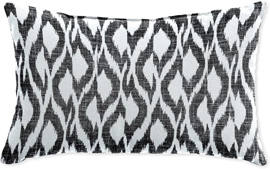BrylaneHome Lumbar Pillow - 20" L x 13" W - Patio & Outdoor - Water, Stain & Fade Resistant - Black Ikat