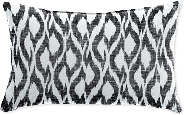 BrylaneHome Lumbar Pillow - 20" L x 13" W - Patio & Outdoor - Water, Stain & Fade Resistant - Black Ikat - Photo 1