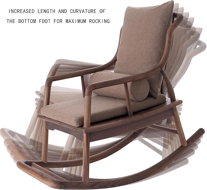 Rocking Chair Black Walnut Wood Patio Rocking Chairs Outdoor Rocking Chair & Indoor Rocker for Garden Patio Balcony Backyard Porch Rocker with Cushion and Backrest